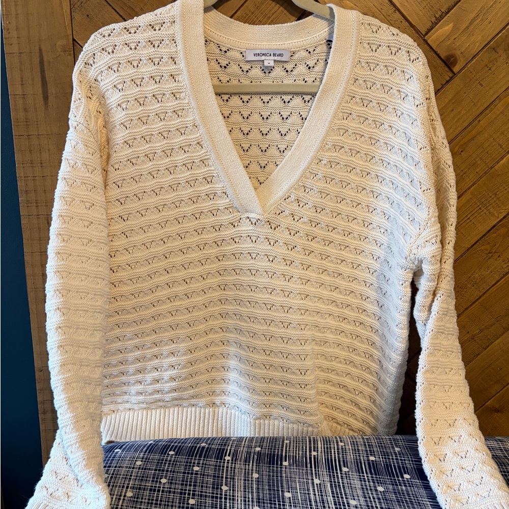 Veronica Beard Cream V-Neck Sweater